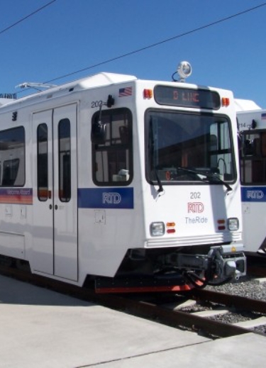 Lightrail in close proximity to building